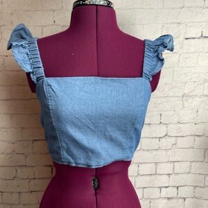 Endless blu size small denim crop top ruffle straps